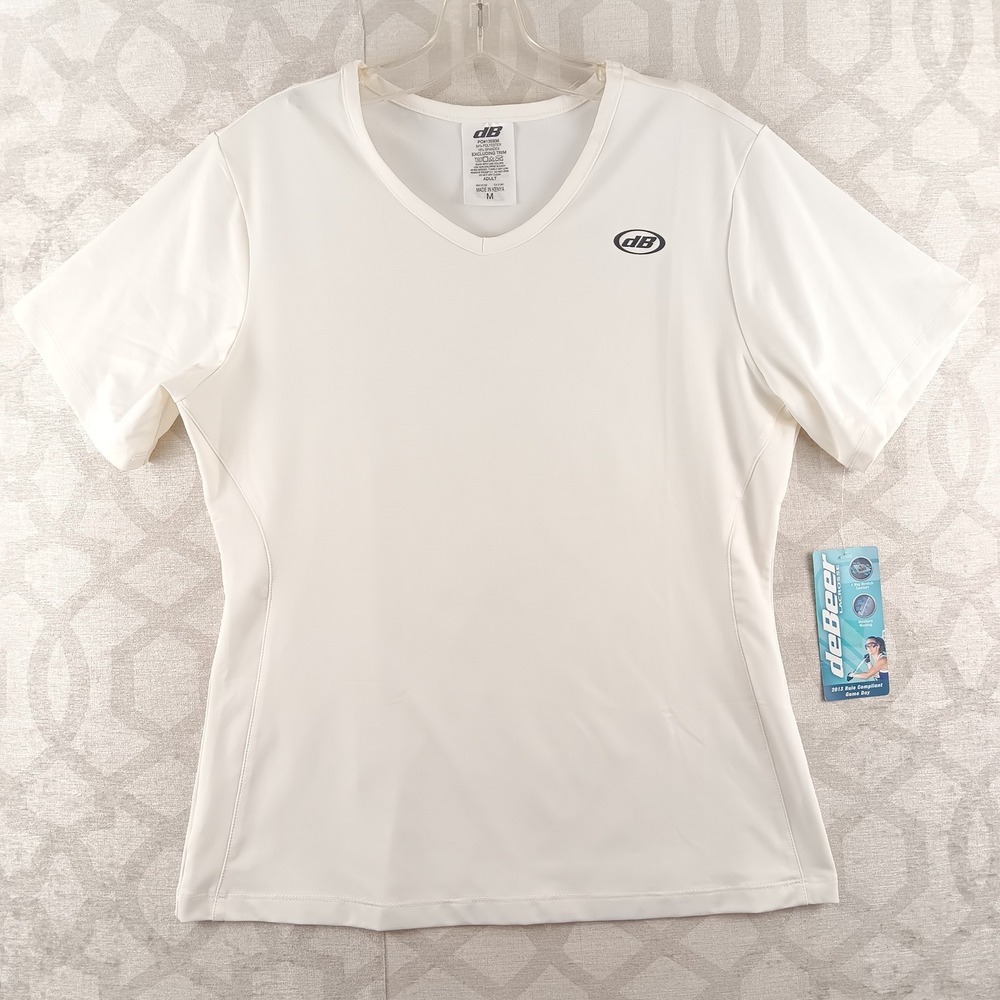 deBeer Lacrosse V-Neck Shirt Womens Medium White 4-Way Stretch‎ Moisture Wicking
